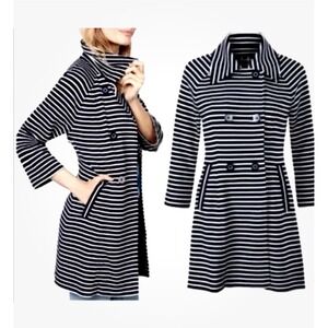 Cabi Striped Double Breasted Coat Jacket Womens‎ Medium Black White Pockets EUC